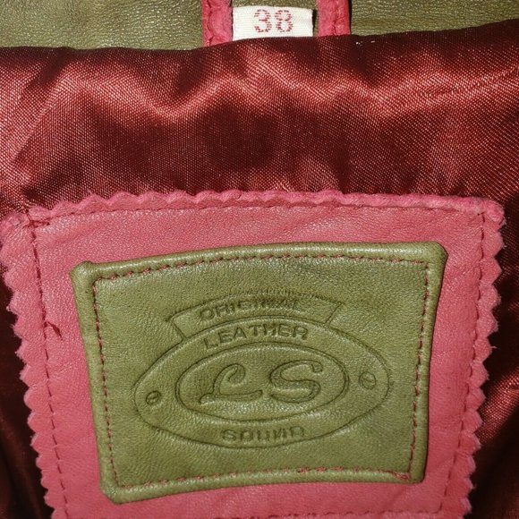 Leather Sound LS Red Leather Jacket Green Accents Sz 38 Vintage 80s - Picture 10 of 12